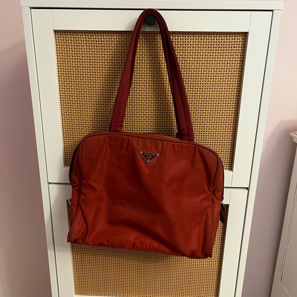 VINTAGE RED PRADA NYLON TOTE BAG